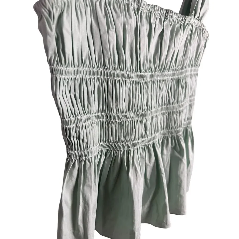 Staud Ida Smocked Poplin Top Sage Green Size Medium - Picture 7 of 9